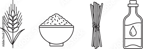 Grain Rice Pasta and Oil Icons: Food Ingredients Isolated on white background