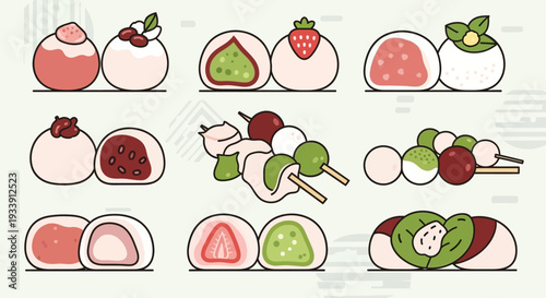 Assorted Japanese Mochi and Dango Desserts Collection