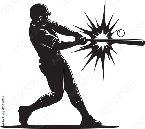 Baseball player hitting ball with bat in dramatic motion