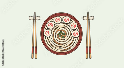 Japanese Ramen Noodles with Chopsticks and Narutomaki
