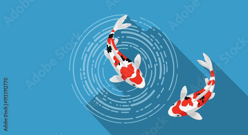 Koi Fish Swimming in Rippling Water - Flat Design