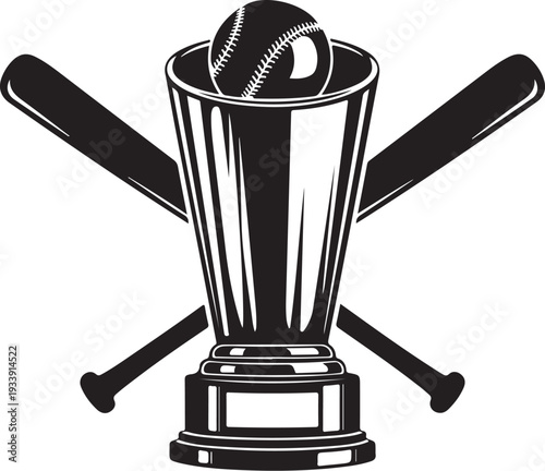 Baseball Trophy with Bat and Ball Illustration Graphic Design