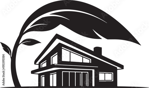 Eco Friendly Home with Large Leafy Green Tree Branch