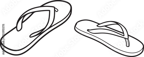 Pair of Flip Flops with Thin Straps Simple Line Art Summer Footwear Isolated on white background