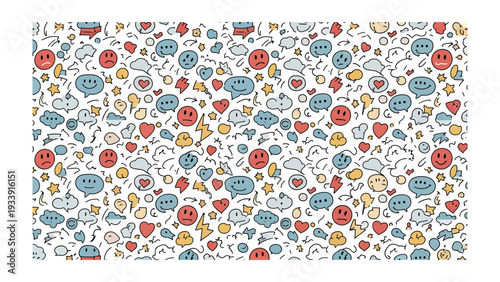 Digital Dialogue: A dynamic digital pattern teeming with playful emoticons and speech bubbles, capturing the essence of online interaction and the vibrant expressions of digital conversation.