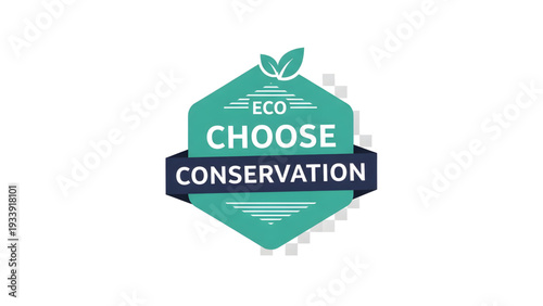 Eco friendly conservation logo with green leaf and banner
