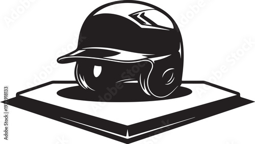 Black and White Illustration of a Baseball Helmet Design