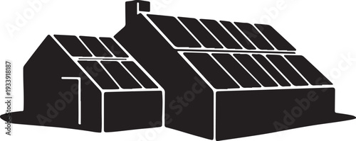 Black house with solar panels on the roof top