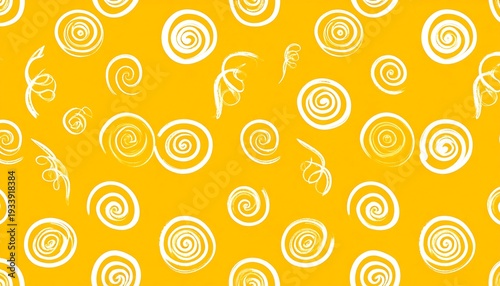 Abstract yellow background with white swirl patterns, both tight spirals and loose flowing curves