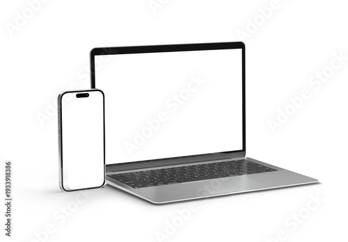 Mobile phone and laptop isolated on transparent background 3d rendering