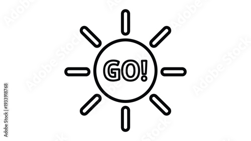 Go Sun: The radiant sun, emblazoned with the powerful command GO! symbolizes the drive and vitality within the realms of sports, fitness, or embarking on exciting ventures.