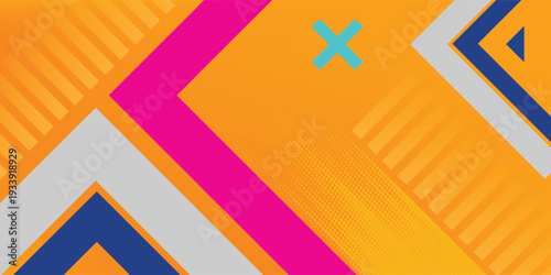 Vector abstract background texture design, bright poster, banner yellow background, pink and blue stripes and shapes.