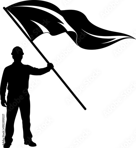 A determined protester holding a waving flag high in a rally, illustrating activism and freedom of expression