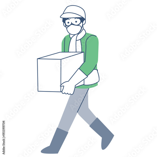 箱に入った荷物を運ぶ男性