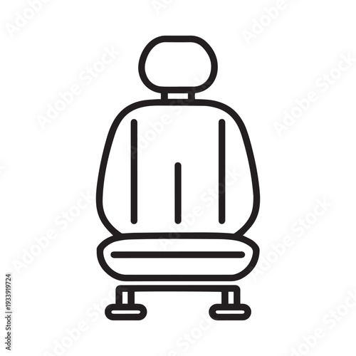 Automotive Car Seat Vector Icon - Professional Vehicle Interior Front Seat and Headrest Line Art Design