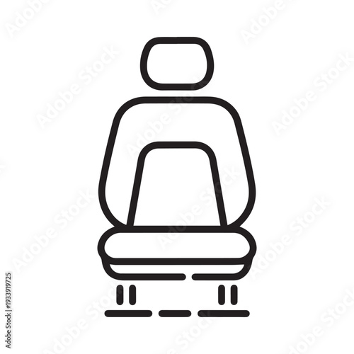 Automotive Car Seat Vector Icon - Professional Vehicle Interior Front Seat and Headrest Line Art Design