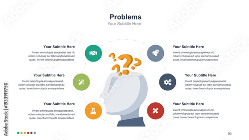 Problems and Challenges Infographic with Question Marks in Head