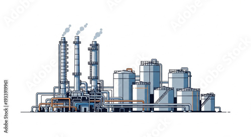 Industrial Factory Complex with Smokestacks.