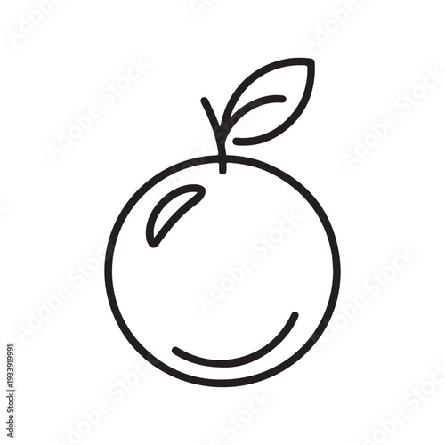 Fresh Orange Fruit Vector Icon - Minimalist Citrus Food and Organic Nature Leaf Line Art Design