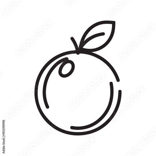 Fresh Orange Fruit Vector Icon - Minimalist Citrus Food and Organic Nature Leaf Line Art Design