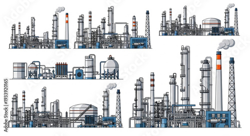 Industrial Factory Complex with Towers.