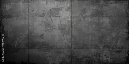 A dark and aged vintage metal backdrop featuring a rough concrete wall texture with a dirty gray grunge pattern design on a weathered stone surface