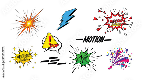 Pop Art Motion Elements: A vibrant collection of pop art elements, showcasing a dynamic array of motion graphics, ready to add excitement to any design.