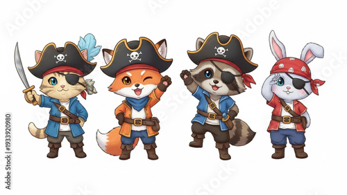 Cute Cartoon Animal Pirates Ready for Adventure