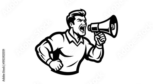Man Shouting Through Megaphone Loudly.