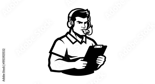 Man Wearing Headset Holding Clipboard 2.