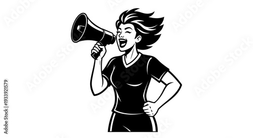 Woman Shouting Through Megaphone Loudspeaker 1.