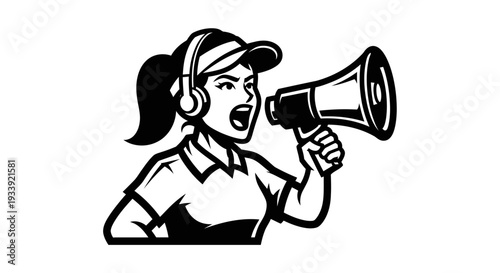 Woman Shouting Through Megaphone Loudspeaker 2.