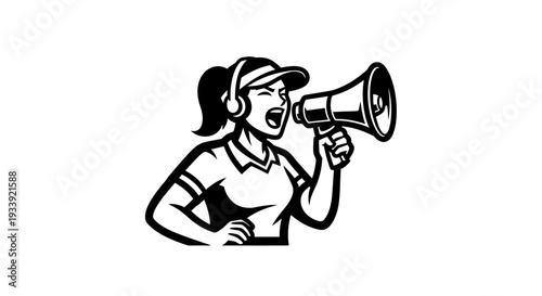Woman shouting through a megaphone loudly.