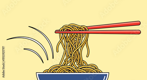 Chopsticks Lifting Delicious Noodles from Bowl