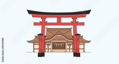 Japanese Torii Gate and Shrine Building