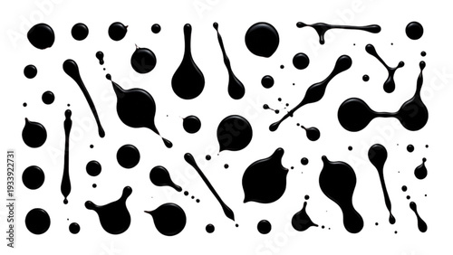 Dynamic Black Ink Splatters and Drops for Creative Design Projects, Abstract Art, and Modern Web Graphics