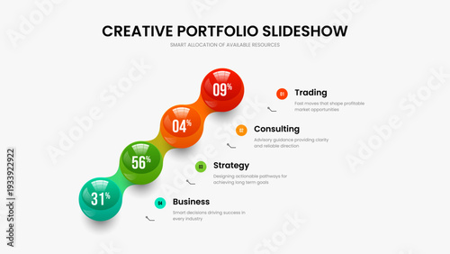 Digital Performance Frame Template Vector Illustration. Advertising Strategy Four Element Diagram Slideshow Design. Modern Analysis 4 Option Infographic Presentation Layout.
