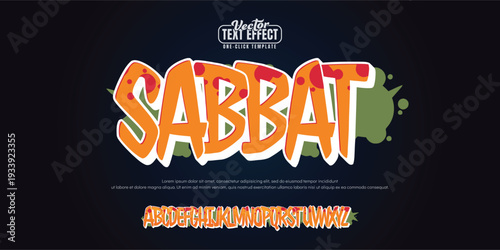 Sabbat Colorful graffiti editable text style effect. Vector text effect with paint wall concept.