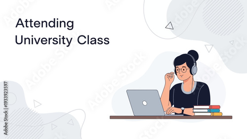 Student Attending Online University Class with Laptop and Headphones