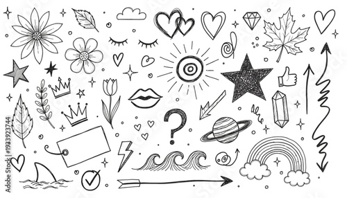 Hand Drawn Doodle Icons Set Creative Sketchy Line Art Elements for Graphic Design Web Social Media Branding Projects