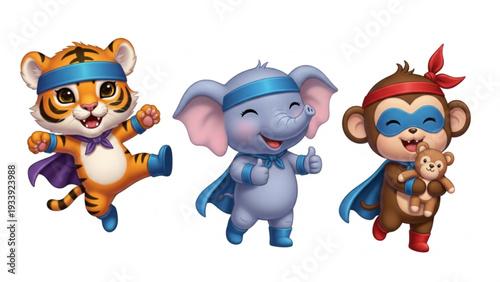 Cute Cartoon Superhero Animal Friends