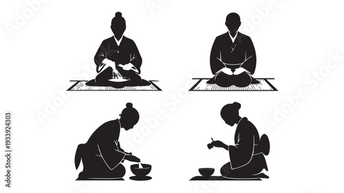Vector Illustration Of Japanese Tea Ceremony Silhouettes For Cultural And Traditional Concepts