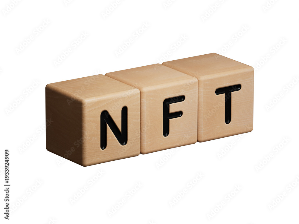 Fototapeta premium Business concept. There is a magnifying glass on the documents that points to the cubes with the inscription - NFT.Business Concept.Supports PNG files with transparent backgrounds.