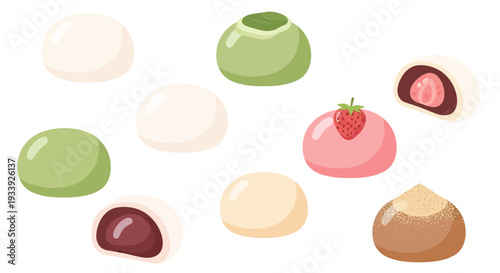 Assortment of Japanese Mochi Desserts with Various Fillings