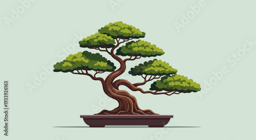 Bonsai Tree Art: Miniature Green Tree in Pot