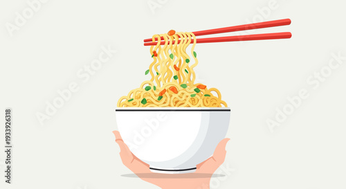 Hand Holding Bowl of Noodles with Chopsticks