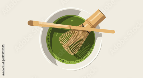 Matcha Tea Preparation: Whisking Green Powder in Bowl