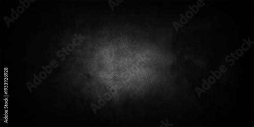 Dark grunge film background featuring a textured black concrete wall with a rough aged stone surface and scratched vintage paper patterns
