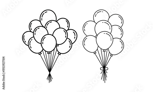 Coloring page of two clusters of balloons for kids to color and enjoy