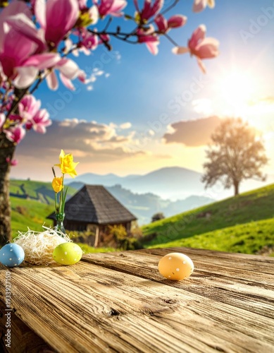 Table background of easter time and free space for your decoration 